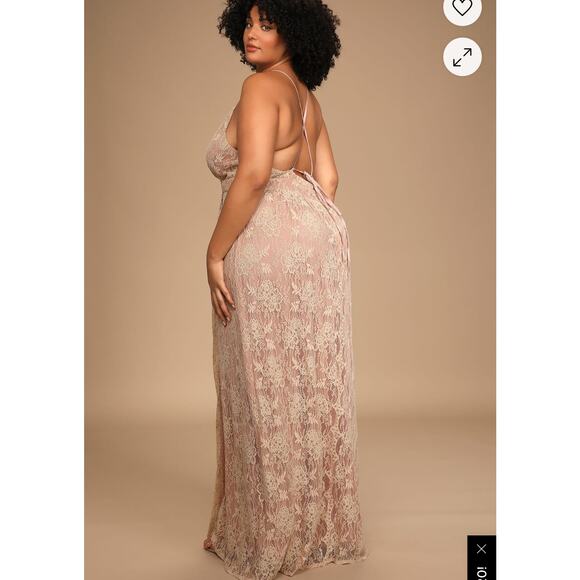 NWT Lulus Stolen Moments Dusty Pink Lace-Up Lace Maxi Dress Women's Sz M - Picture 3 of 11